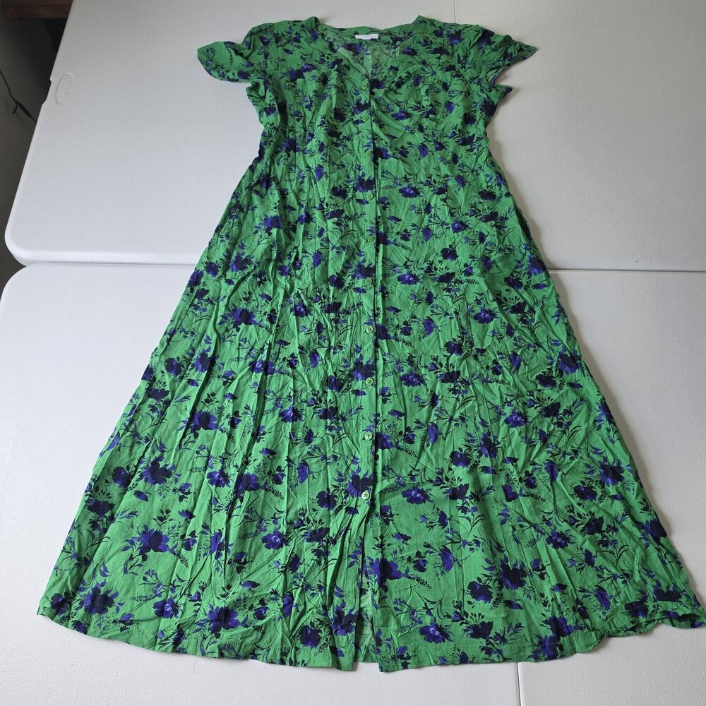 J Jill Dress Womens M Petite Green Floral Button Front Midi cottagecore Fairy